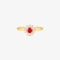 Anel Flor com Rubi Natural e Diamantes em Ouro Amarelo 18K