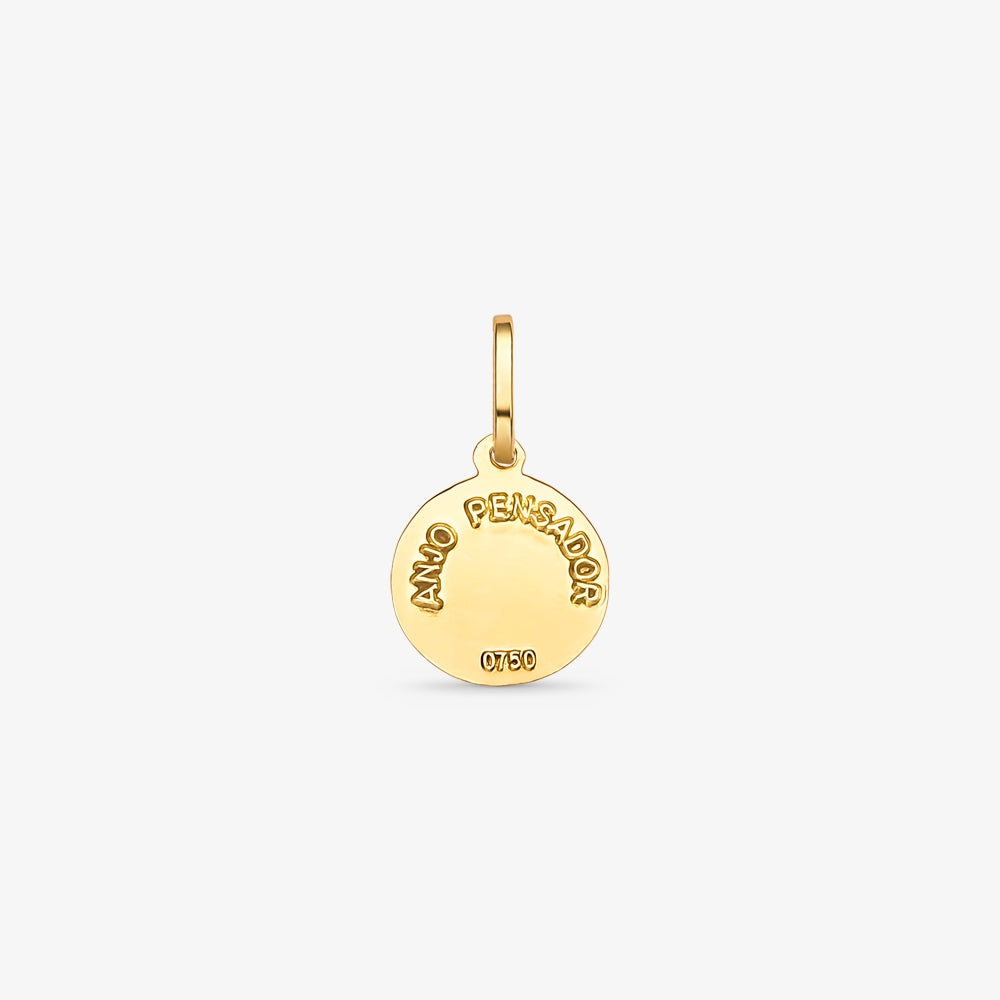 Pingente Medalha Anjo Pensador em Ouro Amarelo 18K