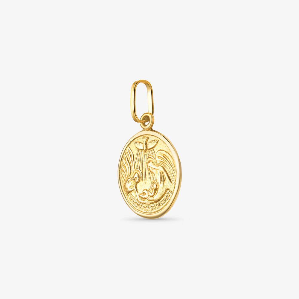 Pingente Medalha Batismo M em Ouro Amarelo 18K