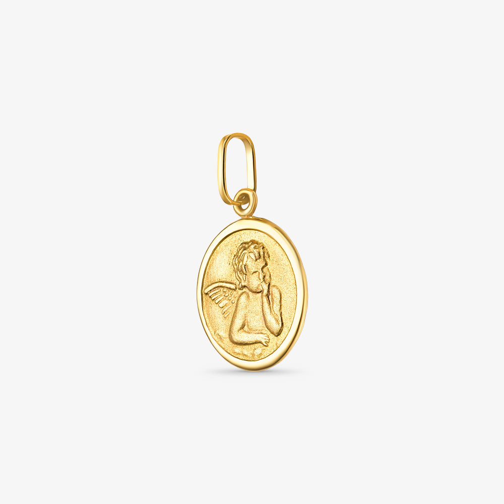 Pingente Medalha M Anjo Pensador em Ouro Amarelo 18K