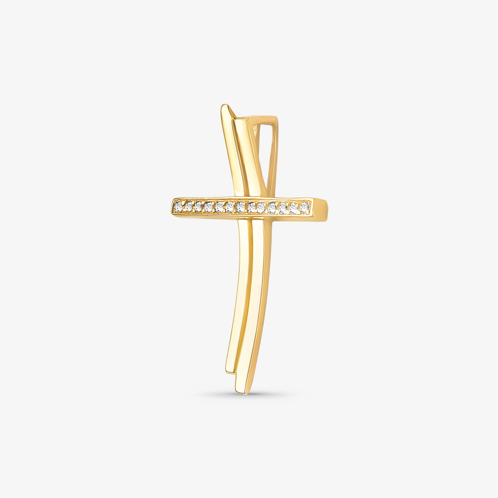 Pingente Cruz Curva em Ouro Amarelo 18K