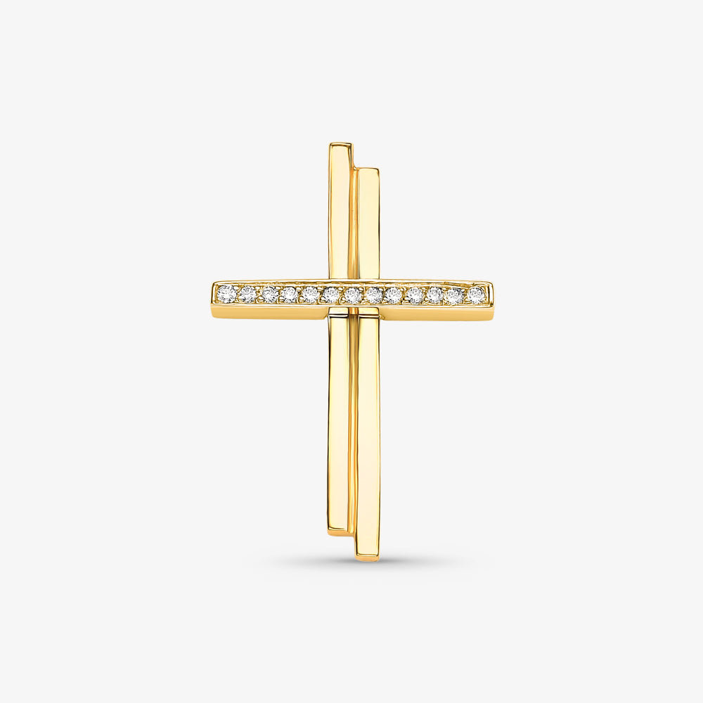 Pingente Cruz Curva em Ouro Amarelo 18K