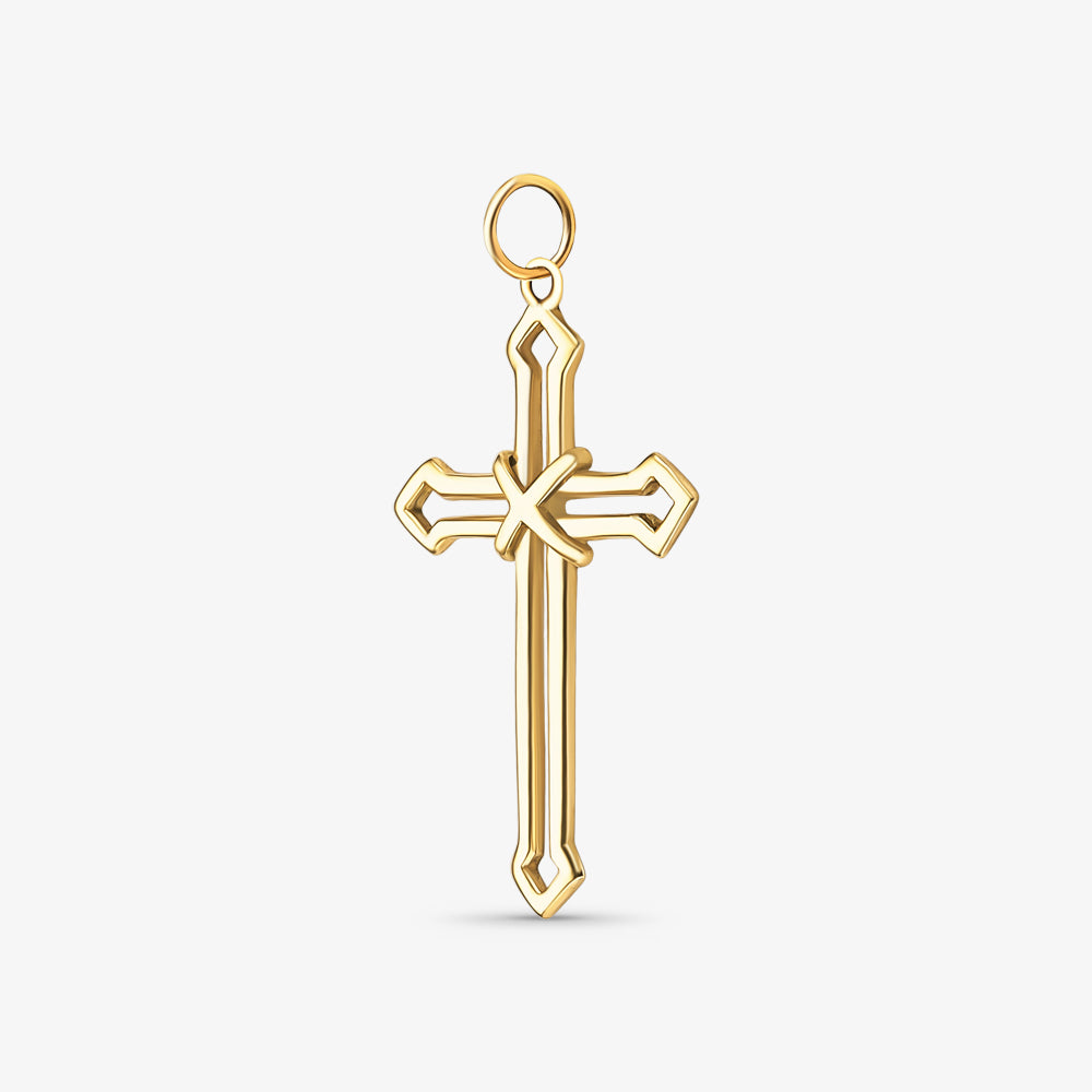Pingente Cruz Vazada Corda Média em Ouro Amarelo 18K