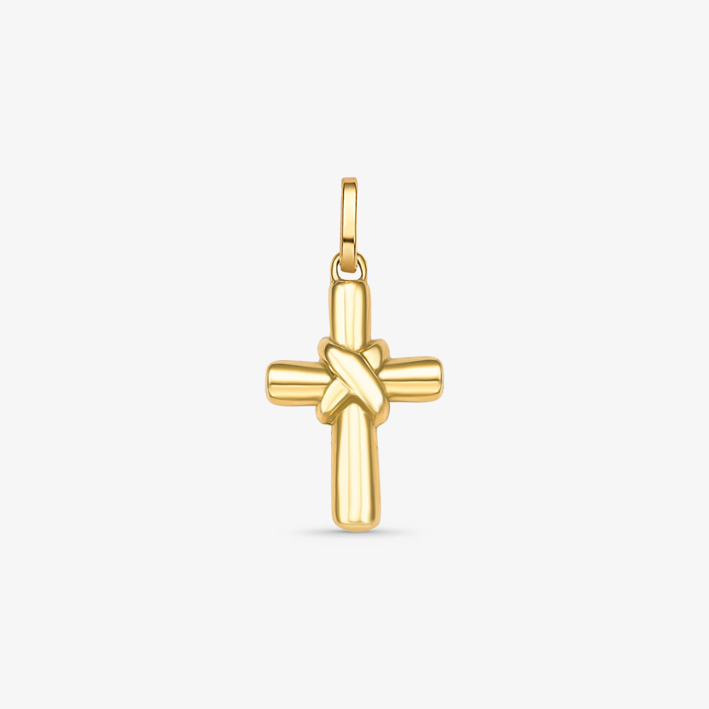 Pingente Cruz Pequena Corda em Ouro Amarelo 18K