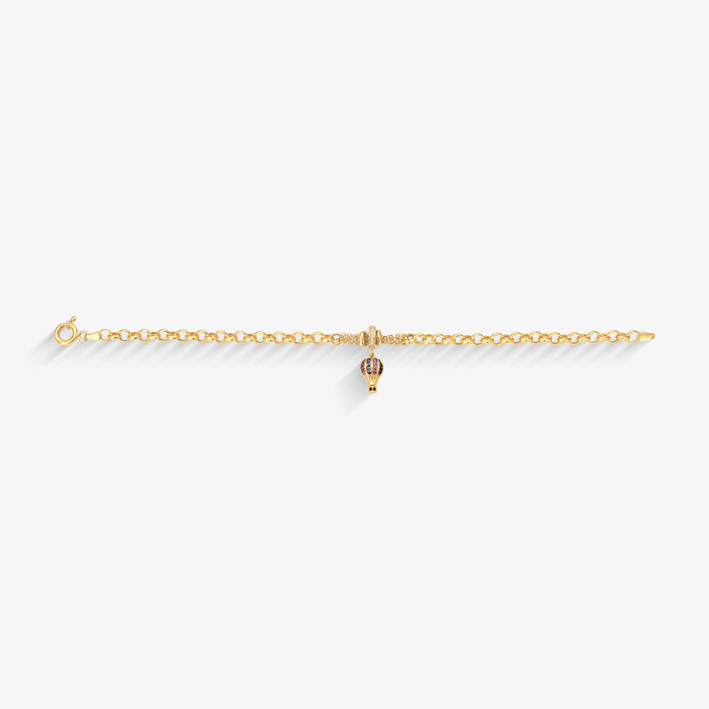 Pulseira Elo Português Balão com Pedras em Ouro Amarelo 18K, 19cm