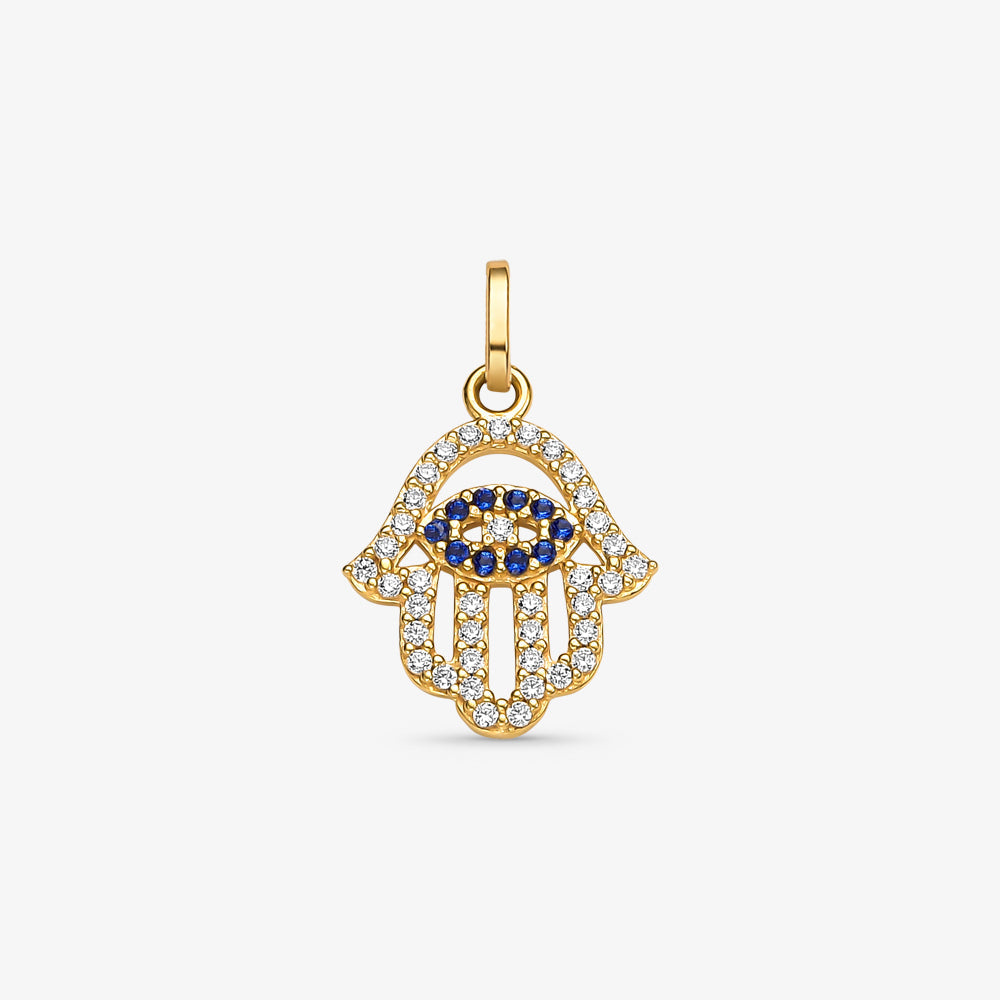 Pingente Mão de Fátima com Pedras em Ouro Amarelo 18K