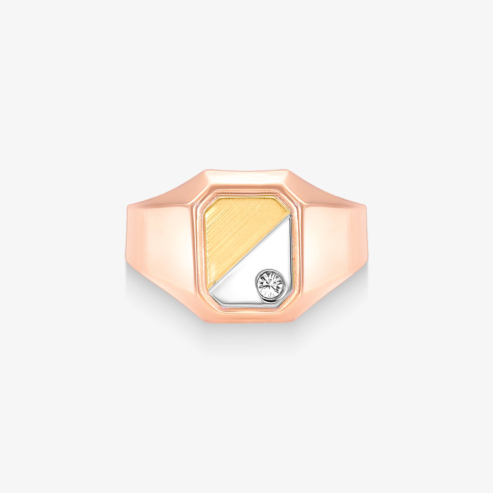 Anel Bicolor com Diamante em Ouro 18K
