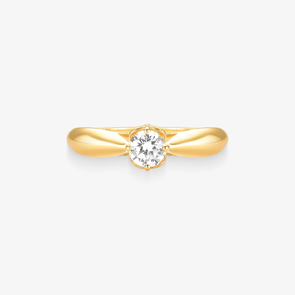 Anel Solitário Lateral Coração em Ouro Amarelo 18K