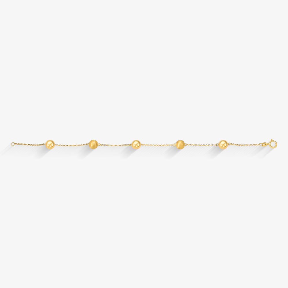 Pulseira Bola Lisa/Fosca em Ouro Amarelo 18K, 7mm, 20,5cm