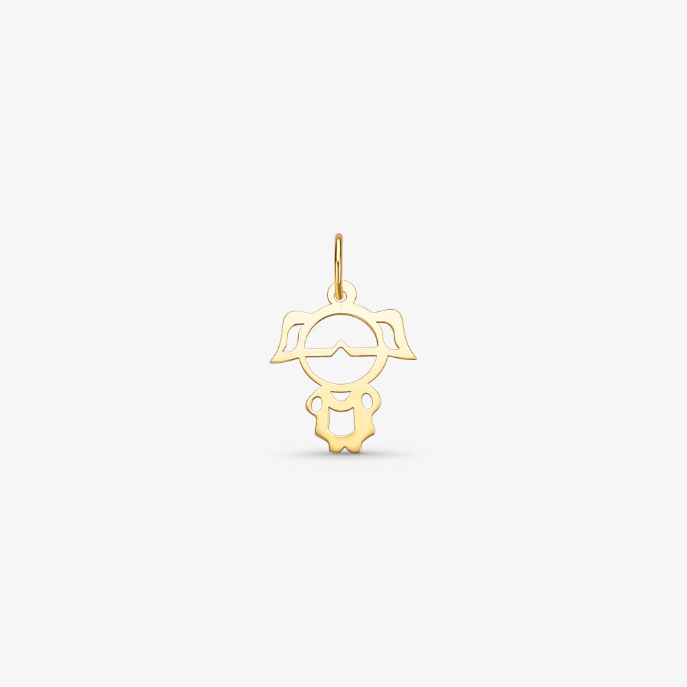 Pingente Menina Vazado Laser em Ouro Amarelo 18K