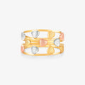 Anel Estamparia Tricolor Coracões em Ouro Amarelo 18K