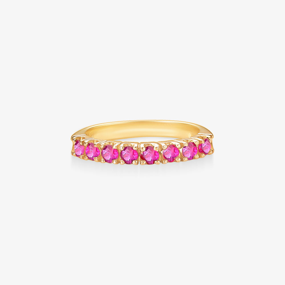 Anel Meia Aliança com Rubis Naturais em Ouro Amarelo 18K