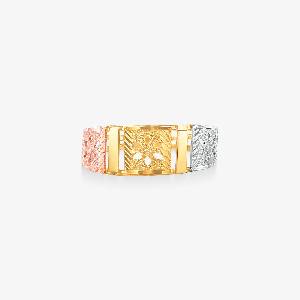 Anel Estamparia Quadrado Tricolor em Ouro Amarelo 18K