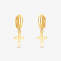 Brinco Argola com Cruz em Ouro Amarelo 18K