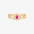Anel Electra com Diamantes e Rubi Naturais em Ouro Amarelo 18K