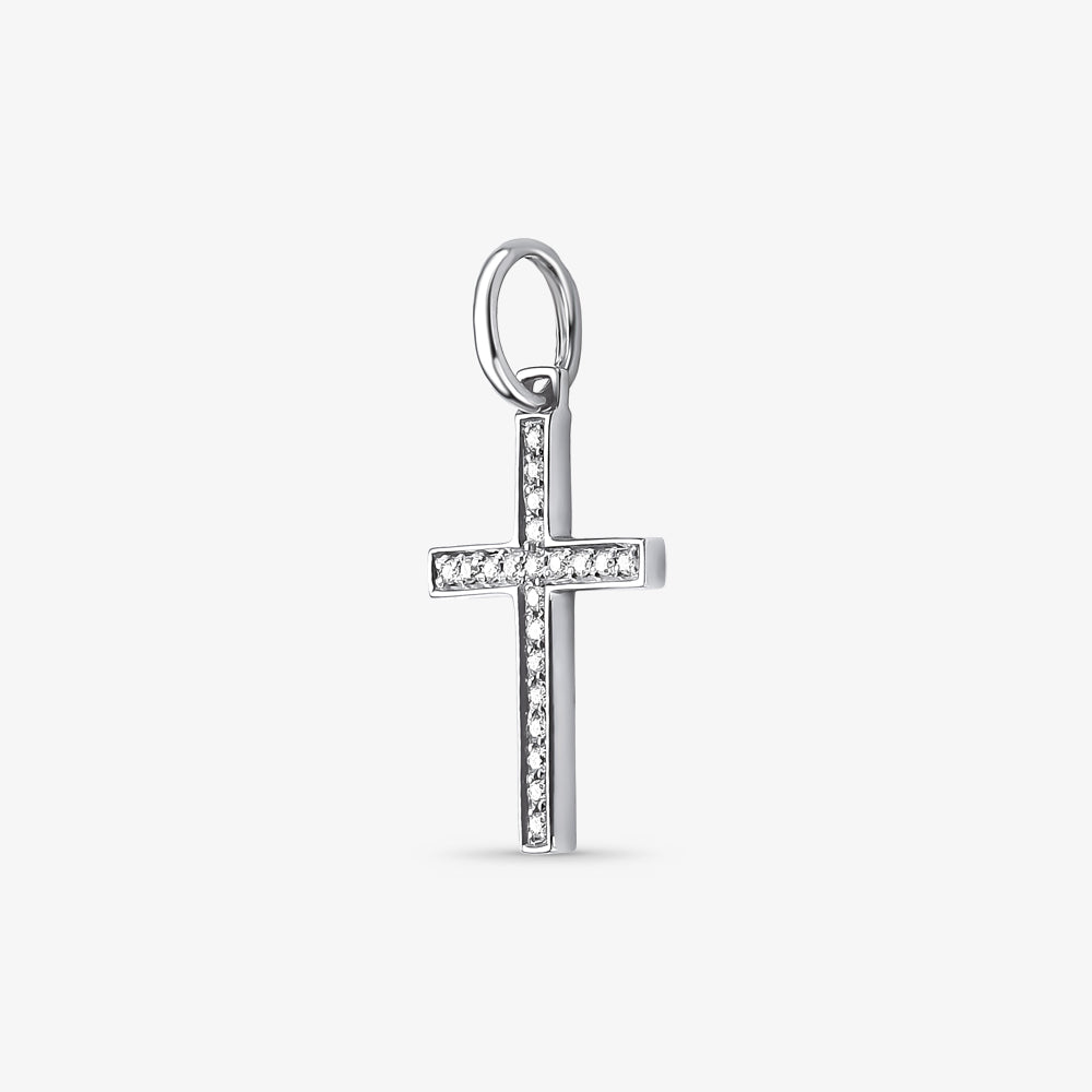 Pingente Cruz com Diamantes em Ouro Branco 18K