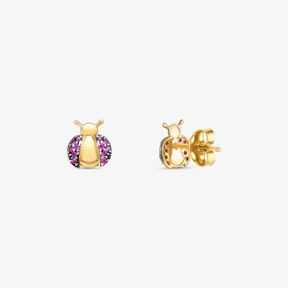 Brinco Joaninha Roxa em Ouro Amarelo 18K