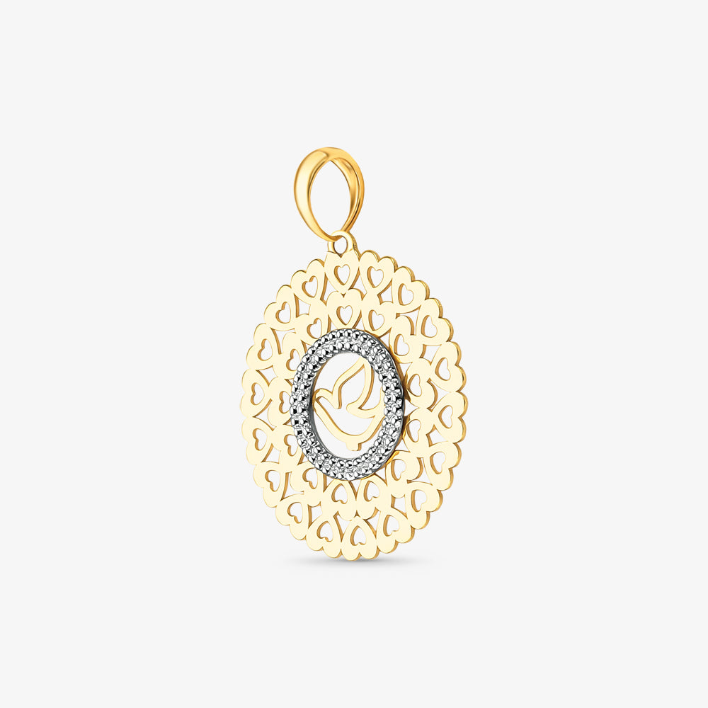 Pingente Corações Divino Espírito Santo em Ouro Amarelo 18K