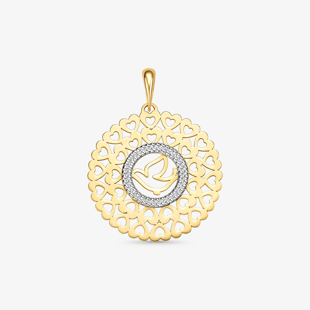 Pingente Corações Divino Espírito Santo em Ouro Amarelo 18K