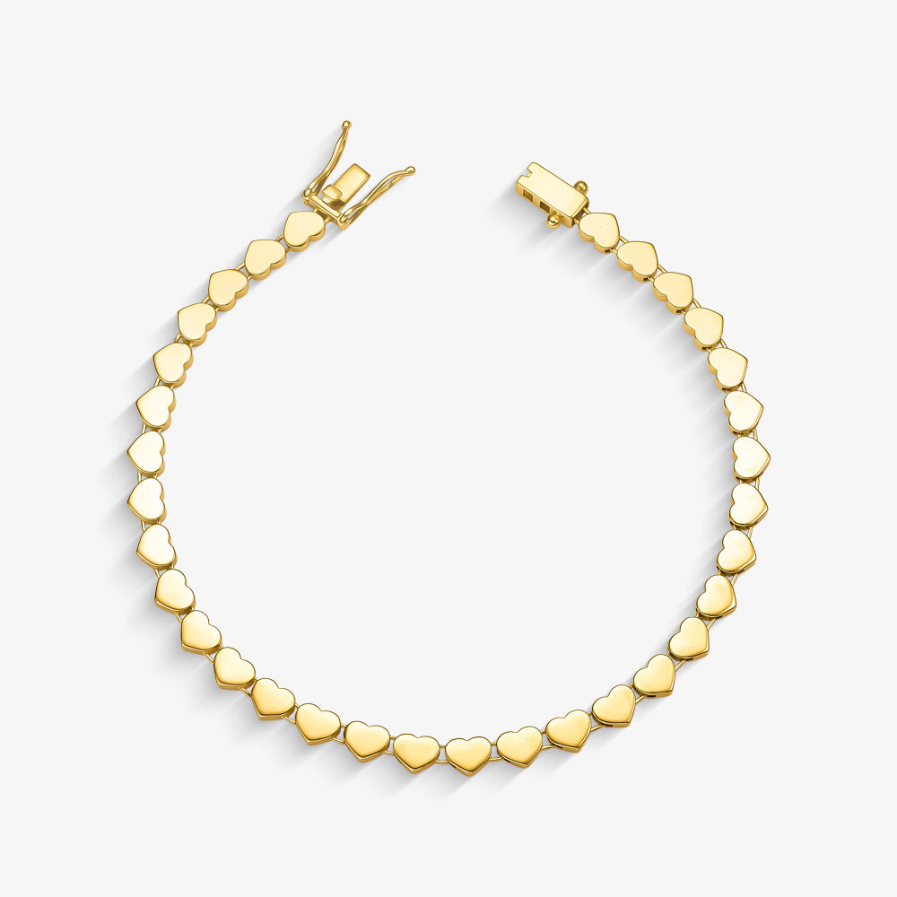 Pulseira Corações em Ouro Amarelo 18K, 20cm