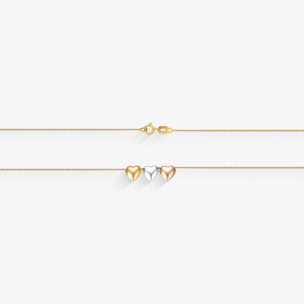 Gargantilha Venezina Coração Tricolor em Ouro Amarelo 18K, 45cm