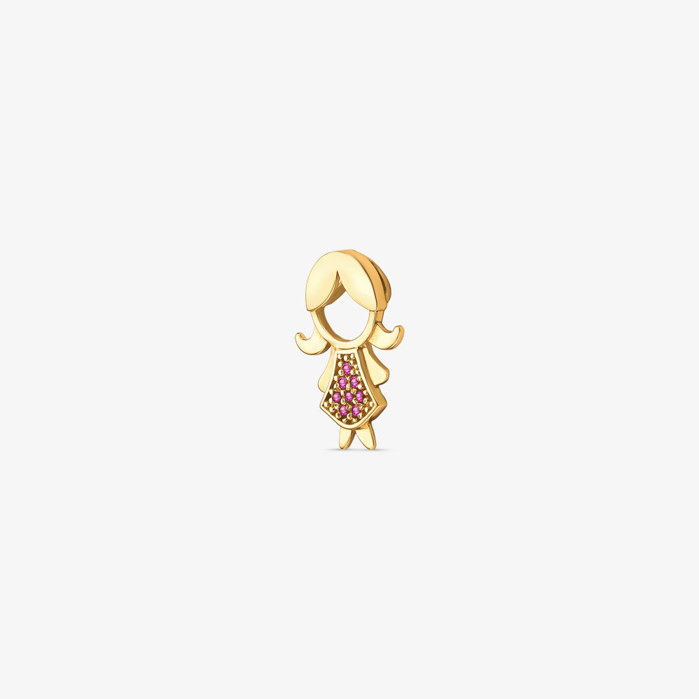 Pingente Menina Franja com Pedras Colorida em Ouro Amarelo 18K