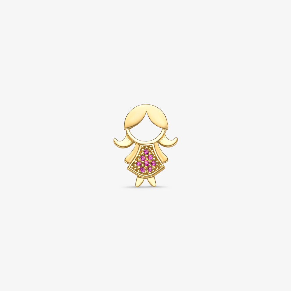 Pingente Menina Franja com Pedras Colorida em Ouro Amarelo 18K