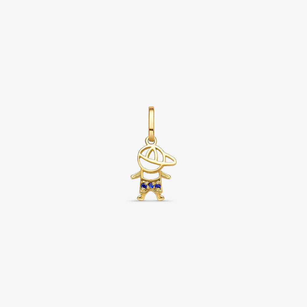 Pingente Menino Boné Vazado com Pedras em Ouro Amarelo 18K
