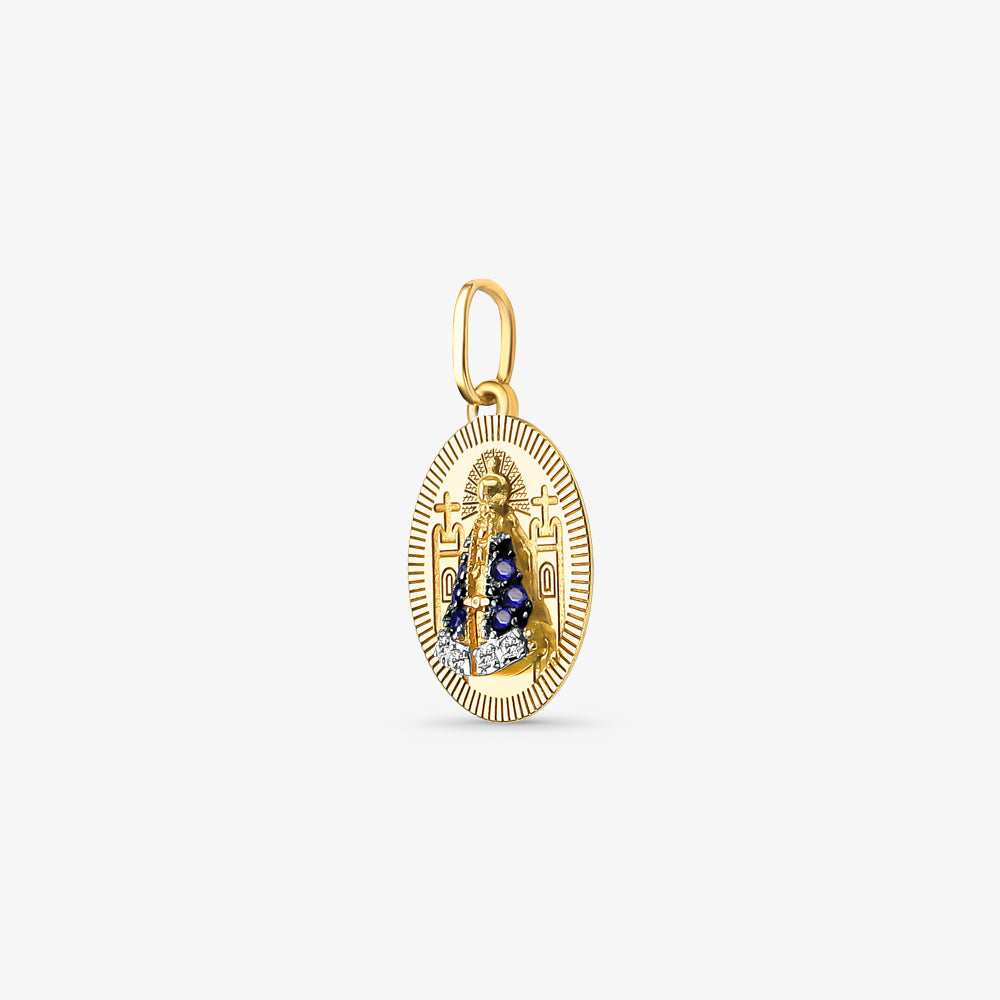 Pingente N.Sra Aparecida com Pedras em Ouro Amarelo 18K