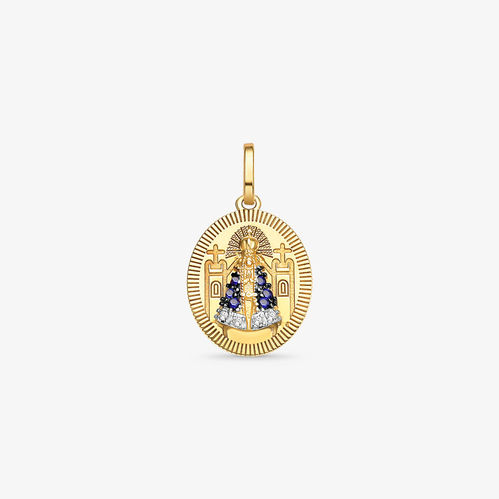 Pingente N.Sra Aparecida com Pedras em Ouro Amarelo 18K