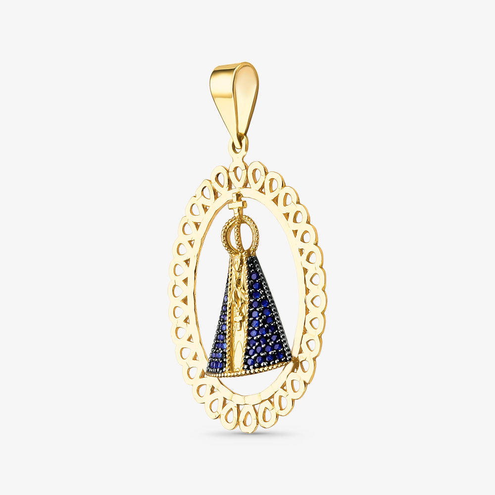Pingente N.Sra Aparecida com Pedras em Ouro Amarelo 18K