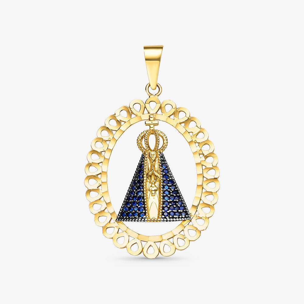 Pingente N.Sra Aparecida com Pedras em Ouro Amarelo 18K