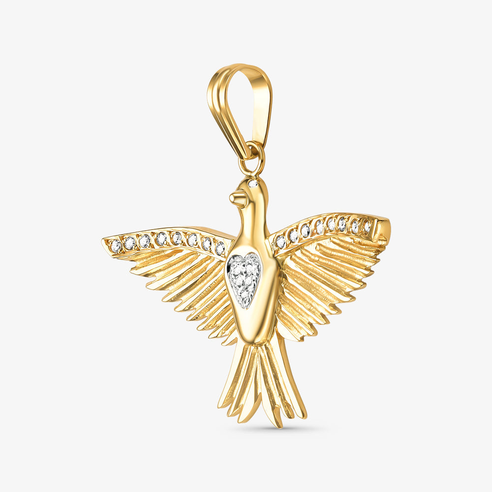 Pingente Divino Espírito Santo Diamantes em Ouro Amarelo 18K