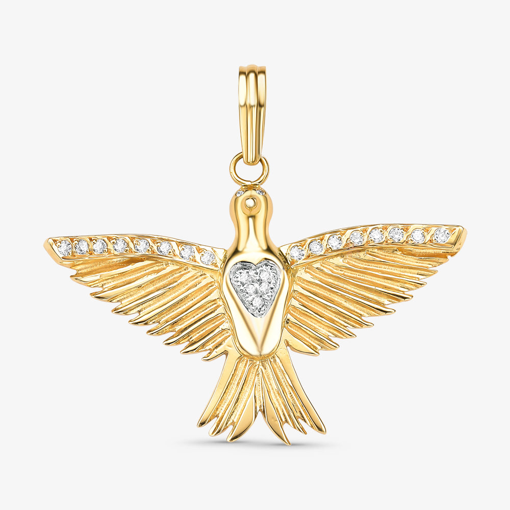 Pingente Divino Espírito Santo Diamantes em Ouro Amarelo 18K