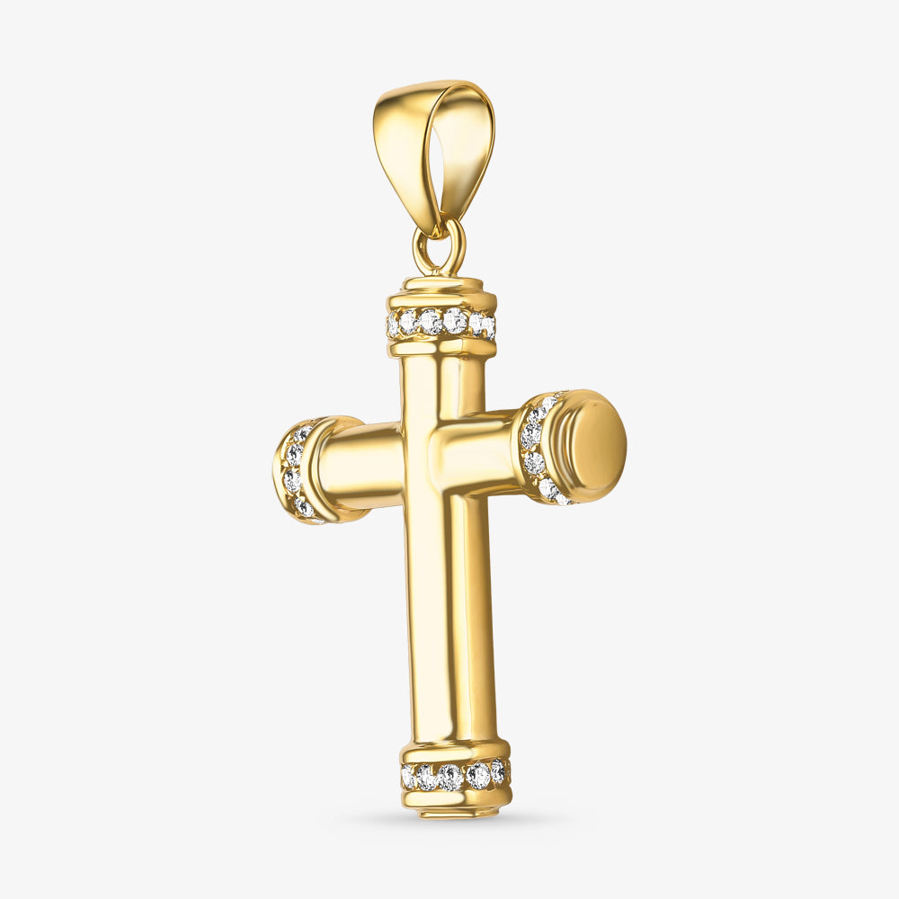 Pingente Cruz com Diamantes em Ouro Amarelo 18K