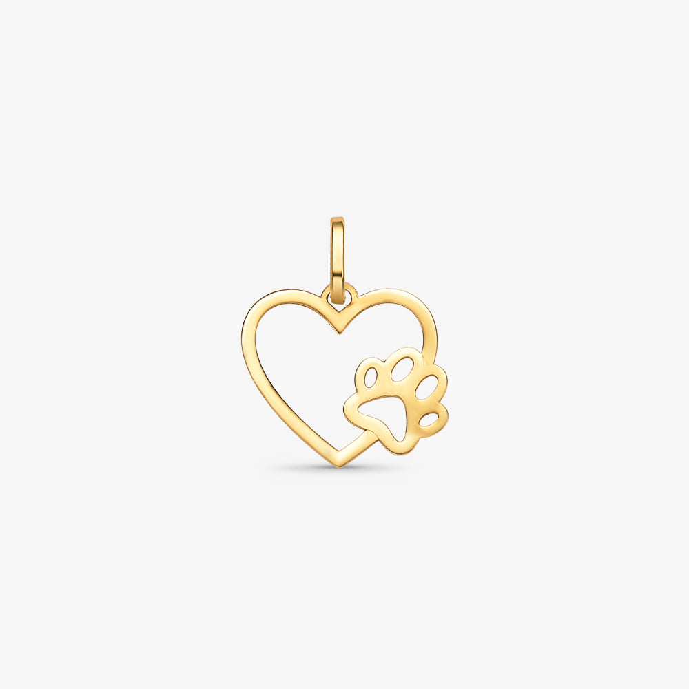 Pingente Coração Vazado com Patinha em Ouro Amarelo 18K