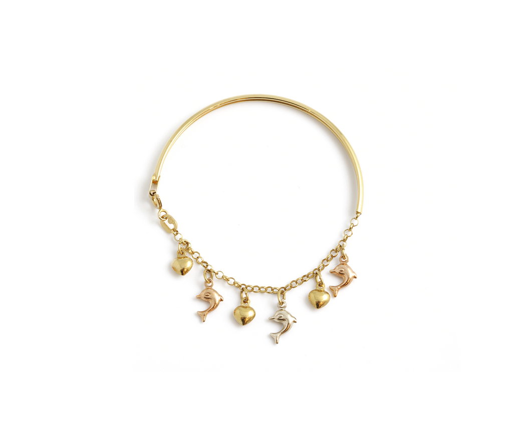 Bracelete + elo portugues pingentes 6,05g ouro amarelo 18k750