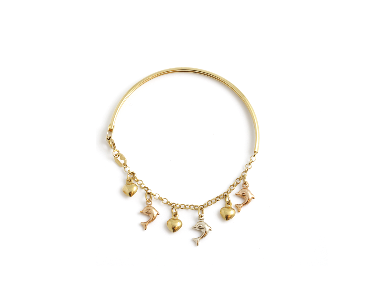 Bracelete + elo portugues pingentes 6,05g ouro amarelo 18k750