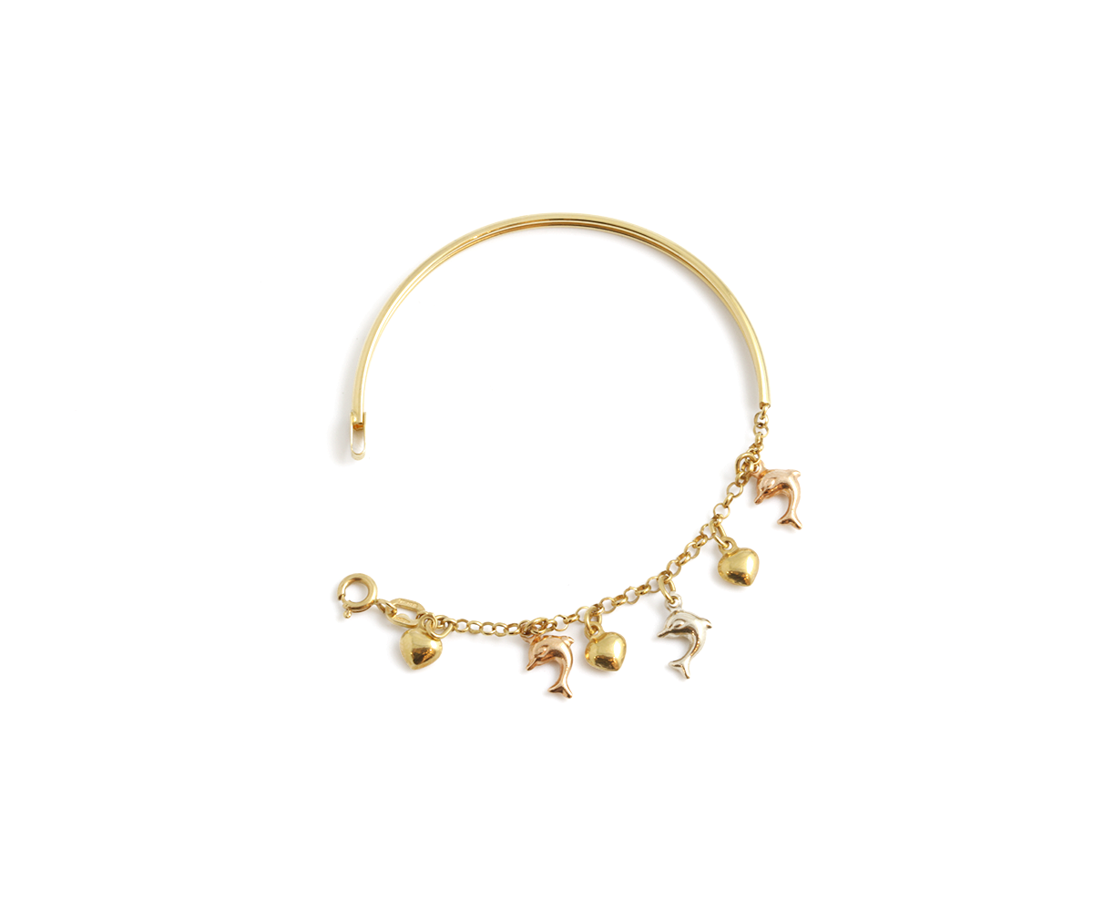 Bracelete + elo portugues pingentes 6,05g ouro amarelo 18k750
